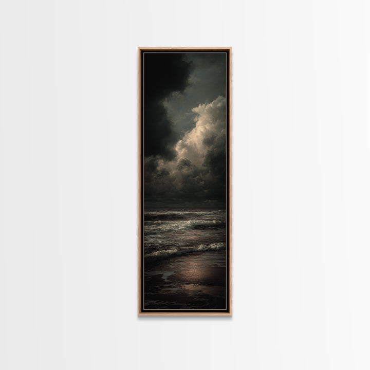 Stormy Sea under a Nearly Black Sky Canvas Print, Dark Art, Painting, Living Room Decor, Fine Art, Nocturne, Gothic Wall Art, DAR-1x3-65