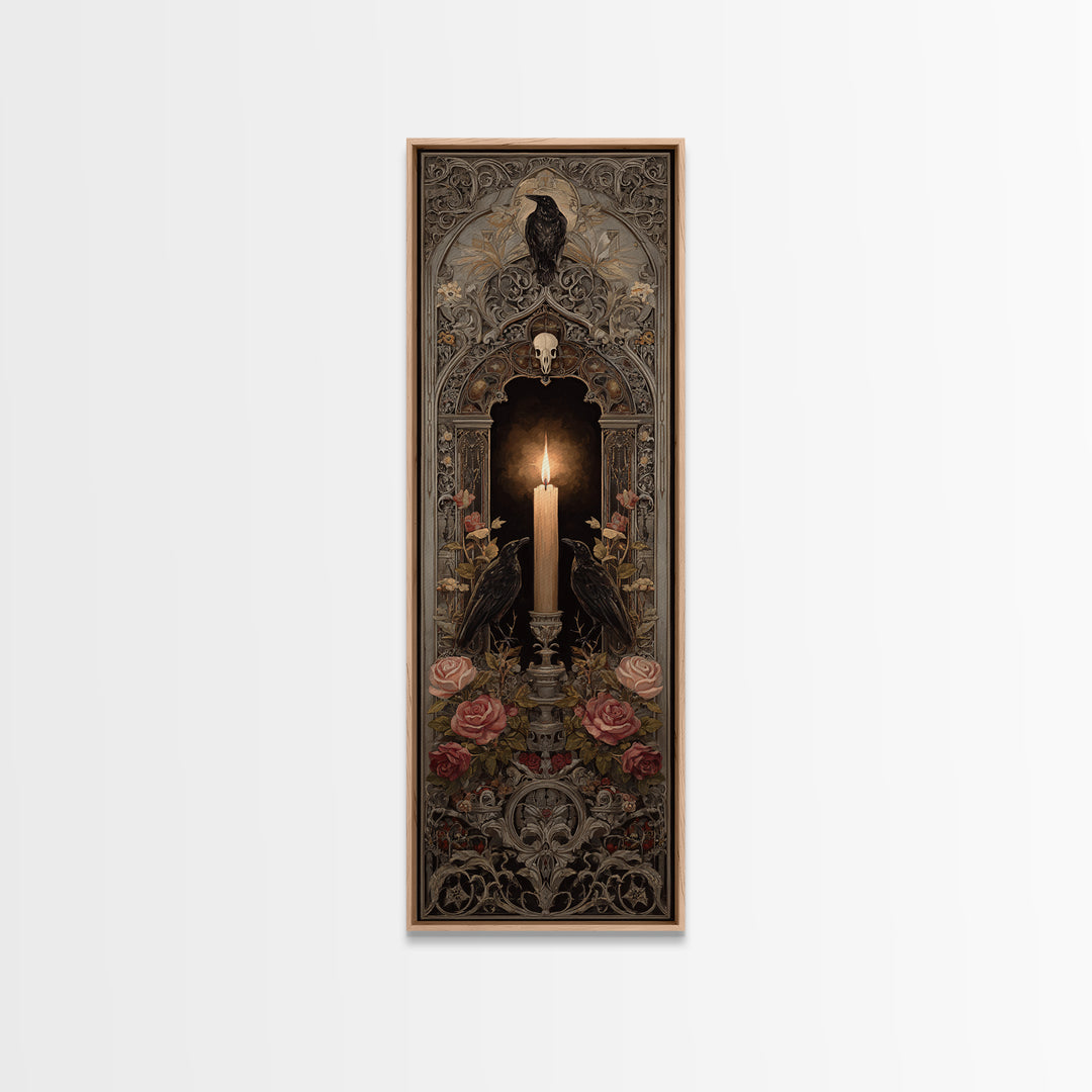 Candle Flame Reflecting Framed Canvas Print, Dark Art, Gothic Wall Art, Living Room Decor, Fine Art, Nocturne, Spooky Decor, DAR-1x3-84