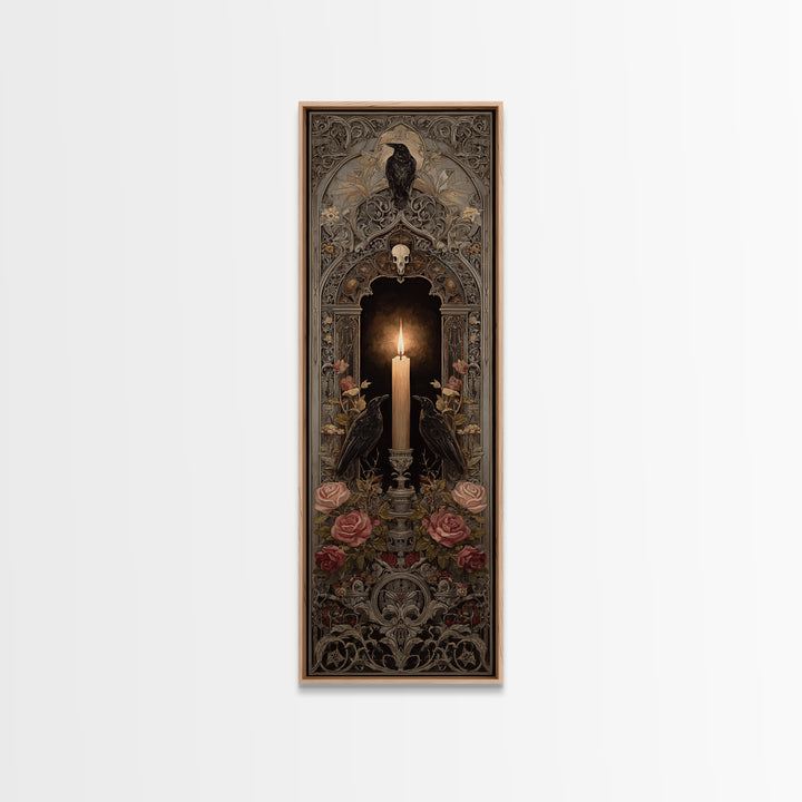 Candle Flame Reflecting Framed Canvas Print, Dark Art, Gothic Wall Art, Living Room Decor, Fine Art, Nocturne, Spooky Decor, DAR-1x3-84