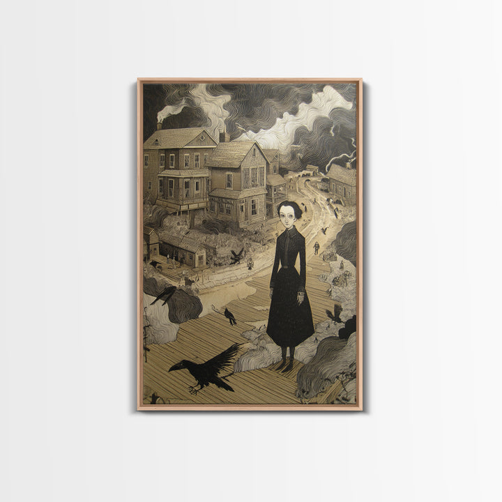 The Ghost Town Main Street, Victorian Macabre Art, Vertical Wall Art, Dark Halloween Decor, Canvas Print, Halloween Wall Art