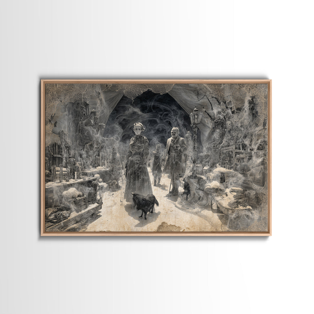 The Ghost Town Main Street, Biomechanical Horror Art, Landscape Wall Art, Gothic Horror Wall Art, Framed Canvas Print, Halloween Wall Art