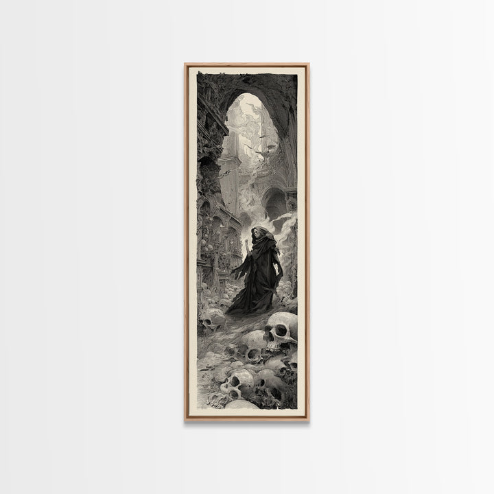 The Endless Catacombs, Gothic Engraving Art, Tall Narrow Wall Art, Dark Halloween Decor, Canvas Print, Halloween Wall Art