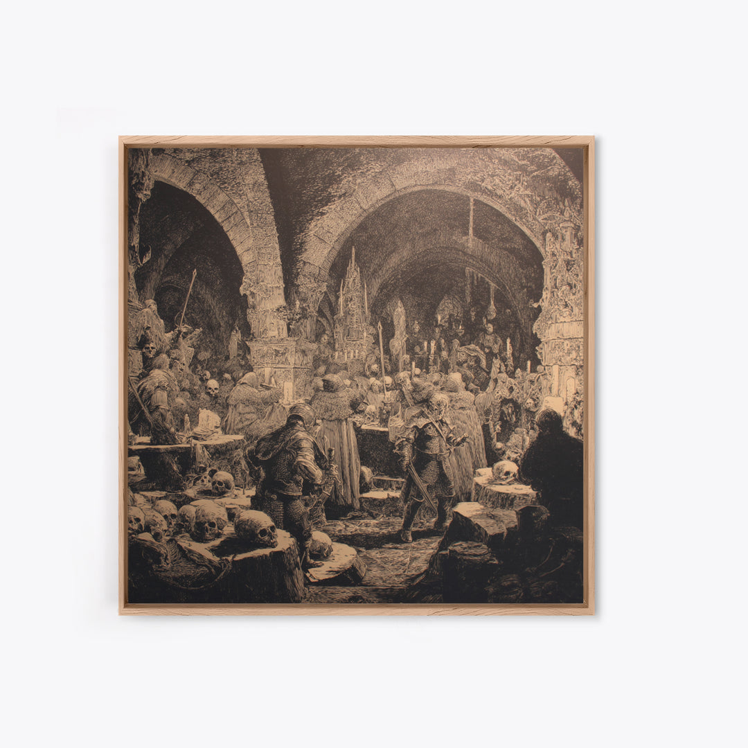 The Endless Catacombs, Renaissance Engraving Art, Square Wall Art, Dark Halloween Decor, Canvas Print, Halloween Wall Art