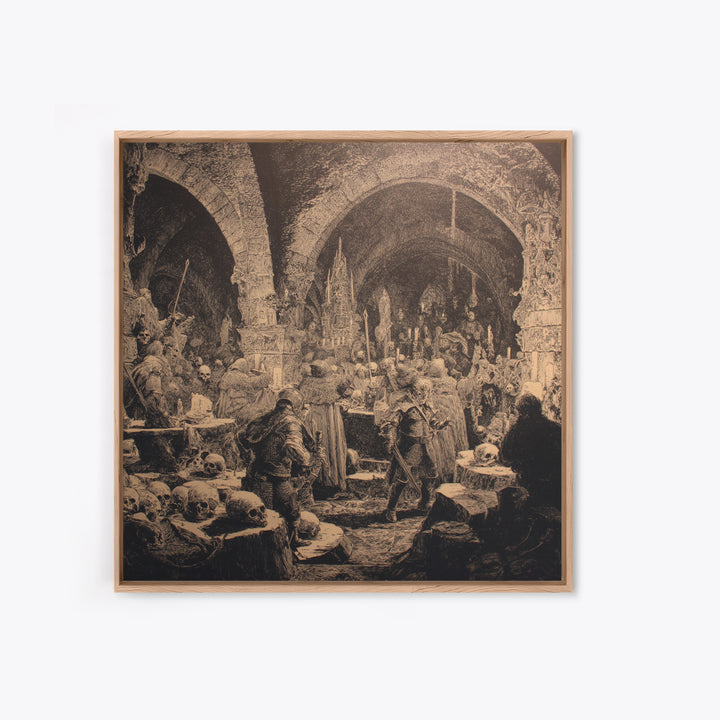 The Endless Catacombs, Renaissance Engraving Art, Square Wall Art, Dark Halloween Decor, Canvas Print, Halloween Wall Art