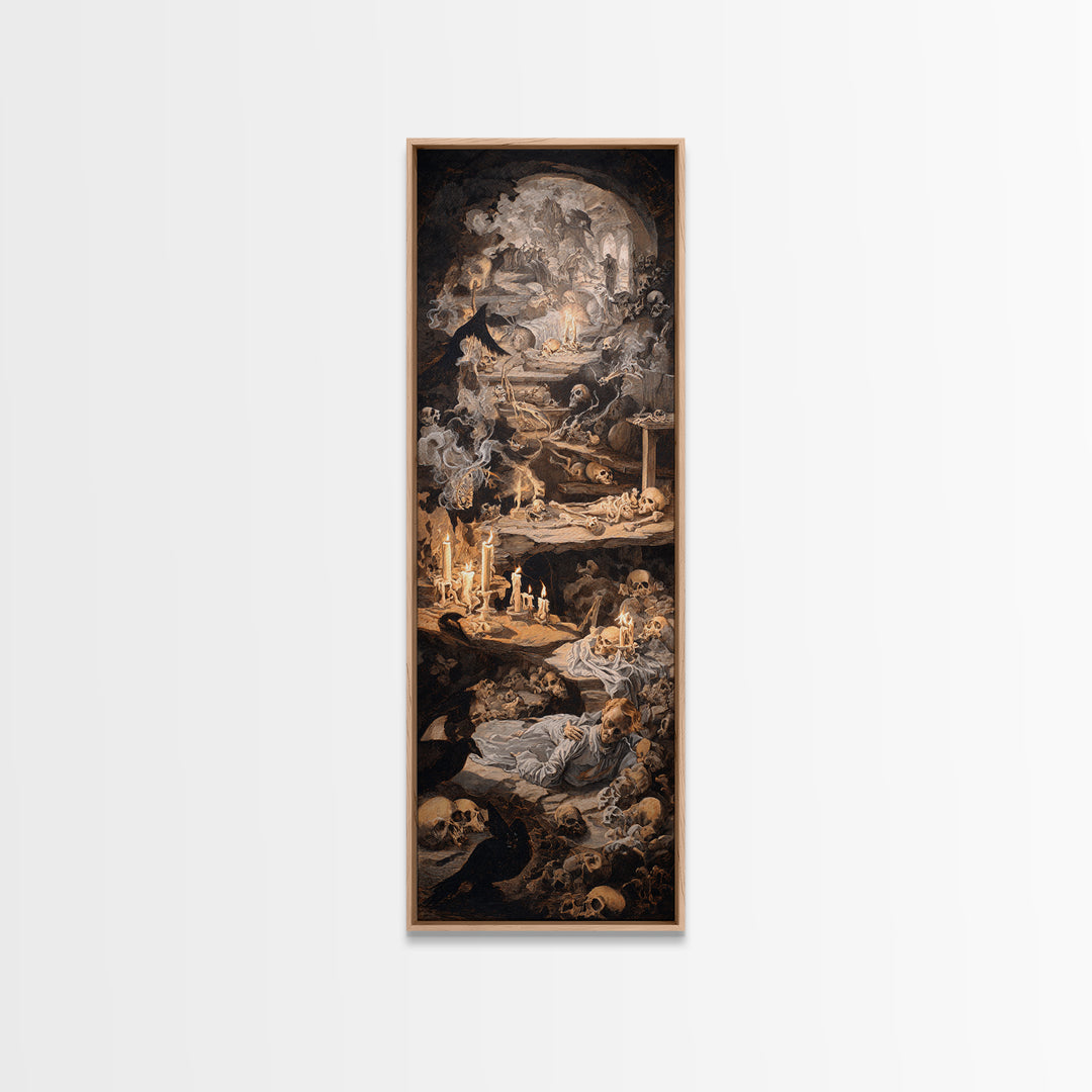 The Endless Catacombs, Gothic Nightmare Art, Tall Narrow Wall Art, Dark Halloween Decor, Framed Canvas Print, Halloween Wall Art