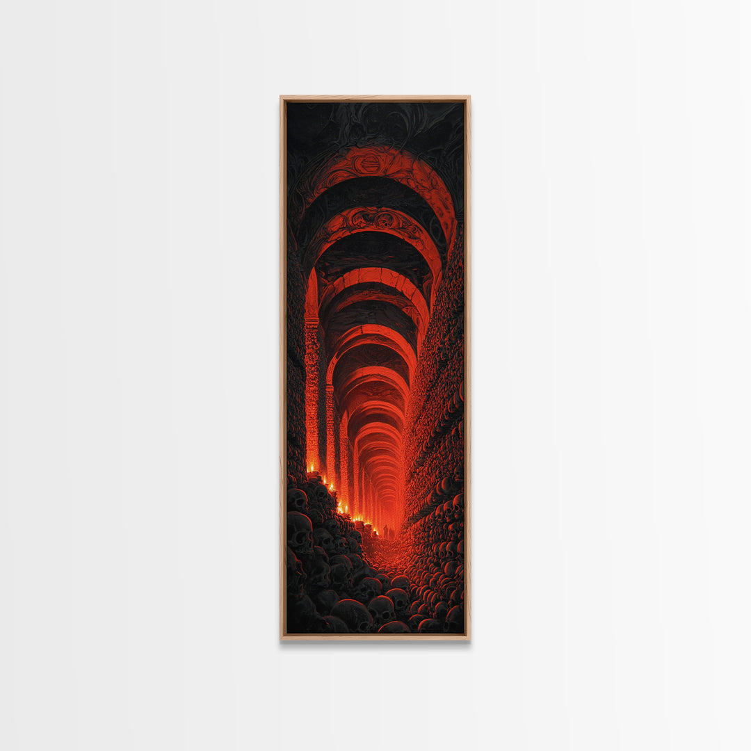 The Endless Catacombs, Visionary Gothic Art, Tall Narrow Wall Art, Dark Halloween Decor, Framed Canvas Print, Halloween Wall Art