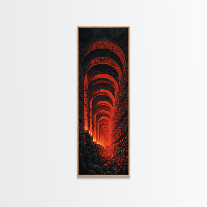 The Endless Catacombs, Visionary Gothic Art, Tall Narrow Wall Art, Dark Halloween Decor, Framed Canvas Print, Halloween Wall Art