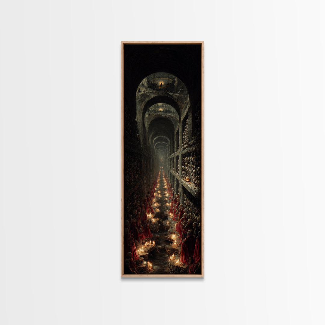 The Endless Catacombs, Architectural Etching Art, Tall Narrow Wall Art, Macabre Wall Art, Framed Canvas Print