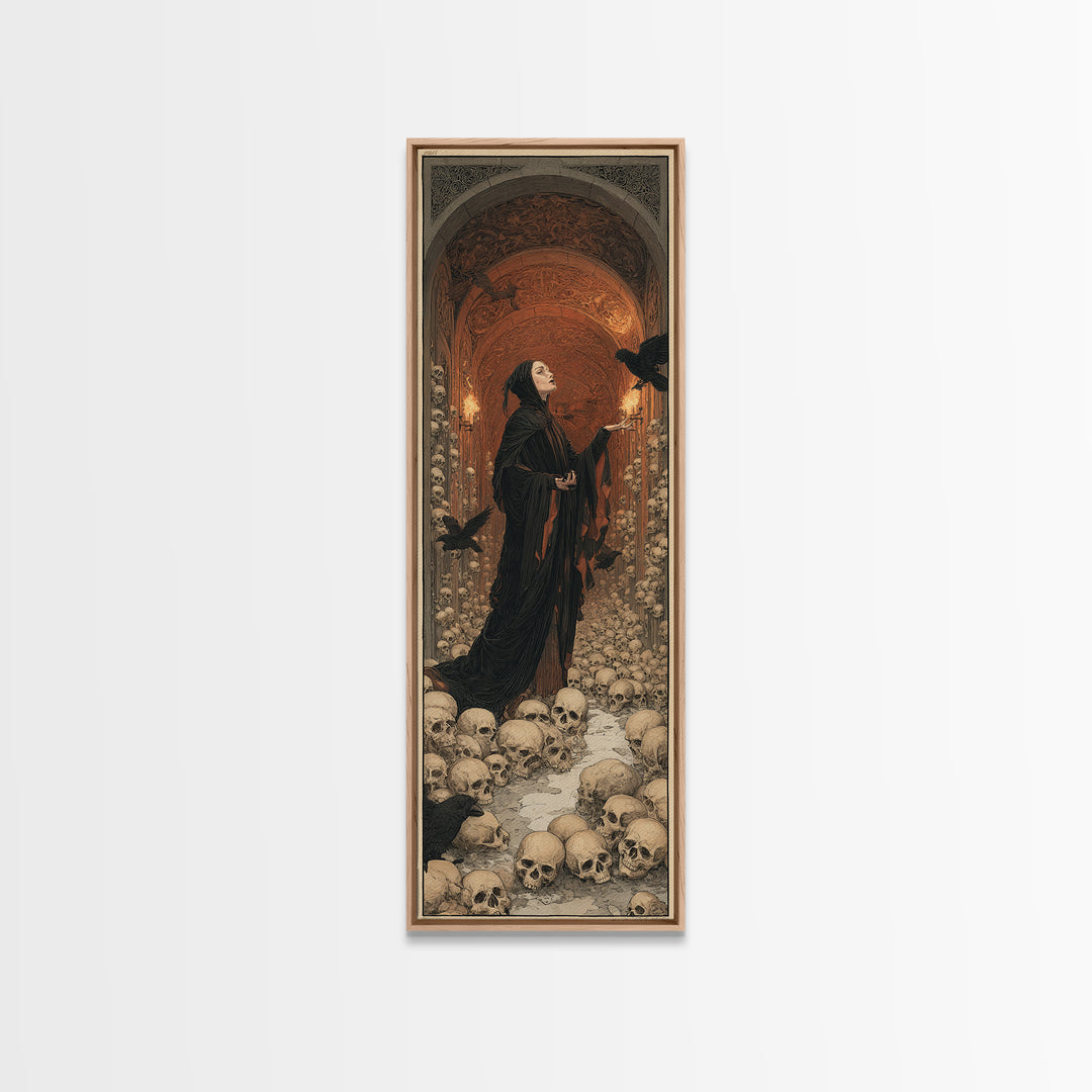 The Endless Catacombs, Symbolist Death Art, Tall Narrow Wall Art, Dark Fantasy Wall Art, Canvas Print, Halloween Wall Art