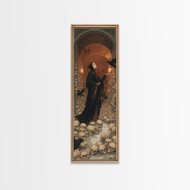The Endless Catacombs, Symbolist Death Art, Tall Narrow Wall Art, Dark Fantasy Wall Art, Canvas Print, Halloween Wall Art