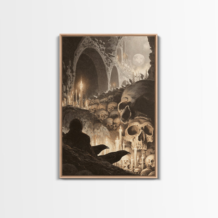 The Endless Catacombs, Symbolist Etching Art, Vertical Wall Art, Dark Halloween Decor, Canvas Print, Halloween Wall Art