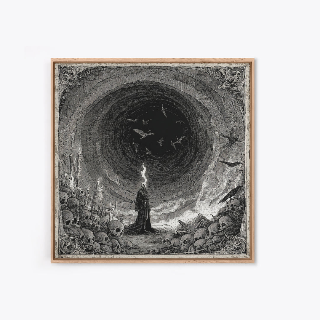 The Endless Catacombs, Expressionist Nightmare Art, Square Wall Art, Dark Fantasy Wall Art, Framed Canvas Print, Halloween Wall Art