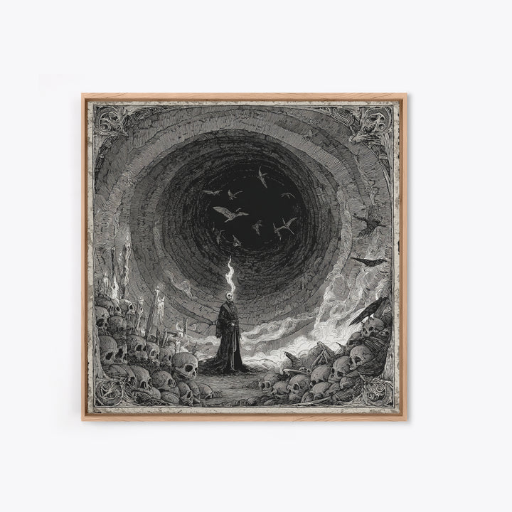 The Endless Catacombs, Expressionist Nightmare Art, Square Wall Art, Dark Fantasy Wall Art, Framed Canvas Print, Halloween Wall Art