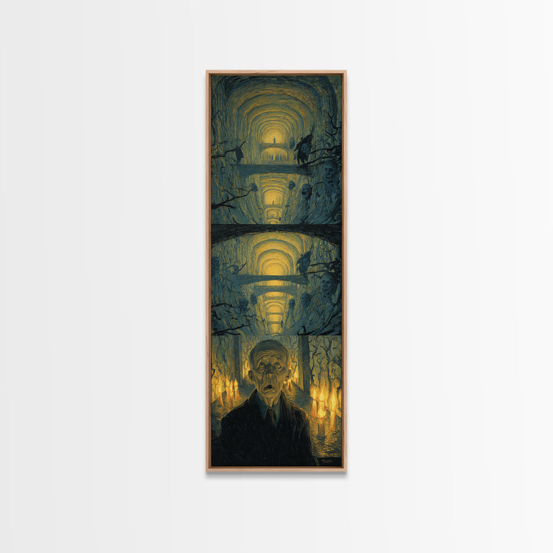 The Endless Catacombs, Expressionist Gothic Art, Tall Narrow Wall Art, Macabre Wall Art, Framed Canvas Print, Halloween Wall Art