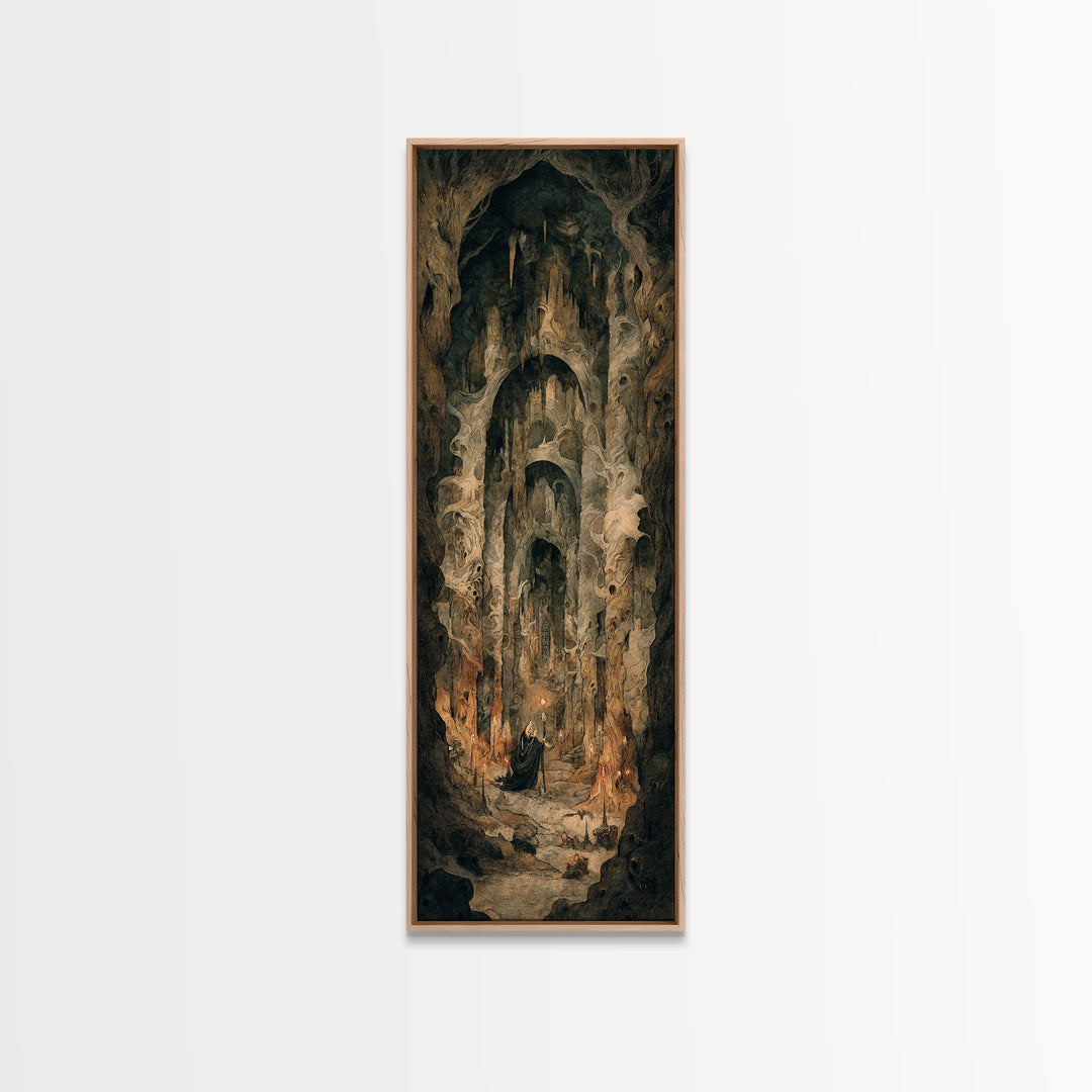 The Endless Catacombs, Gothic Storybook Art, Tall Narrow Wall Art, Dark Fantasy Wall Art, Canvas Print, Halloween Wall Art