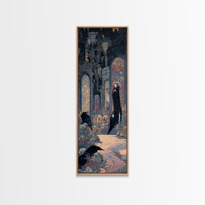 The Endless Catacombs, Stained Glass Gothic Art, Tall Narrow Wall Art, Dark Halloween Decor, Canvas Print, Halloween Wall Art