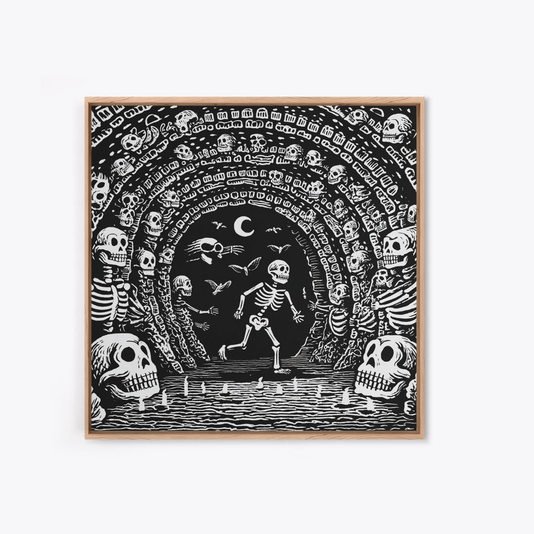 The Endless Catacombs, Macabre Folk Print Art, Square Wall Art, Macabre Wall Art, Framed Canvas Print, Halloween Wall Art