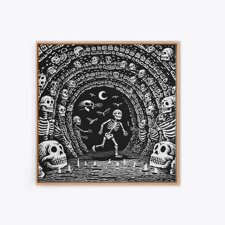 The Endless Catacombs, Macabre Folk Print Art, Square Wall Art, Macabre Wall Art, Framed Canvas Print, Halloween Wall Art
