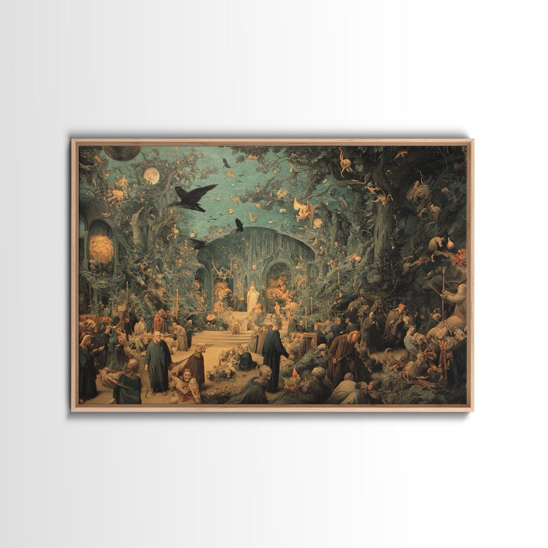 The Overgrown Chapel, Medieval Grotesque Art, Landscape Wall Art, Dark Fantasy Wall Art, Canvas Print, Halloween Wall Art