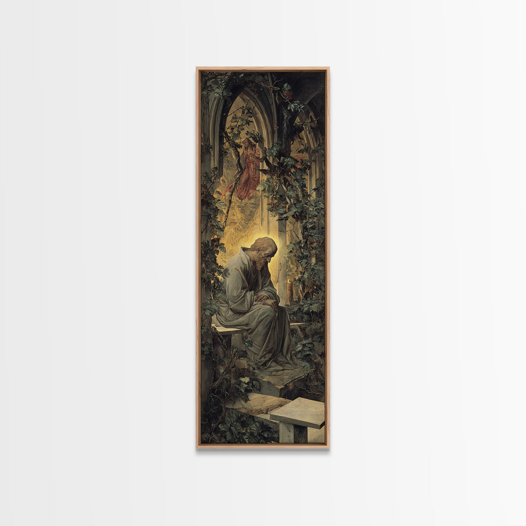 The Overgrown Chapel, Dark Renaissance Art, Tall Narrow Wall Art, Gothic Horror Wall Art, Framed Canvas Print, Halloween Wall Art