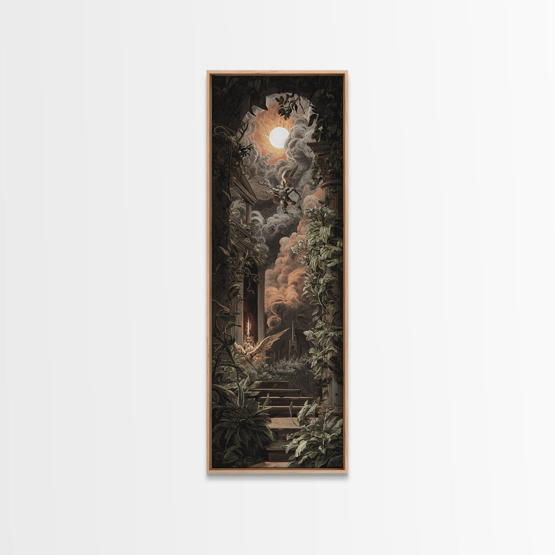 The Overgrown Chapel, Visionary Gothic Art, Tall Narrow Wall Art, Gothic Horror Wall Art, Framed Canvas Print, Halloween Wall Art