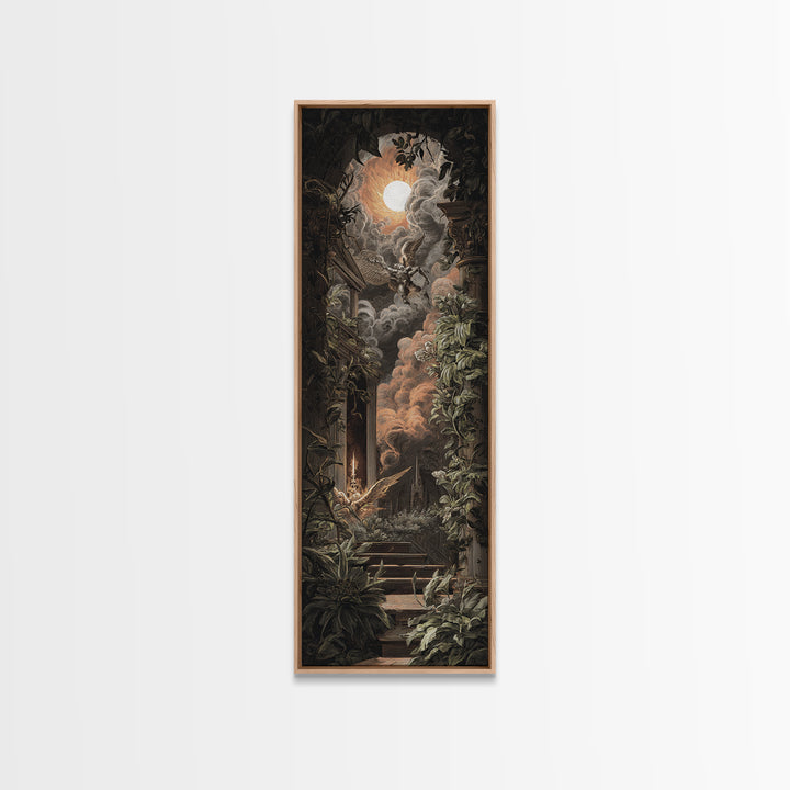 The Overgrown Chapel, Visionary Gothic Art, Tall Narrow Wall Art, Gothic Horror Wall Art, Framed Canvas Print, Halloween Wall Art