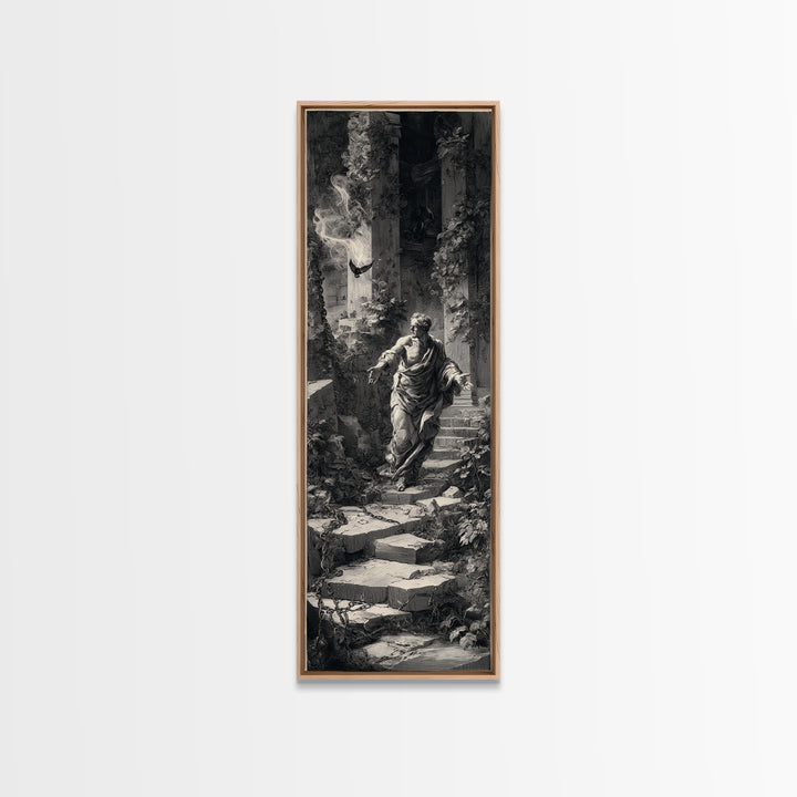 The Overgrown Chapel, Architectural Etching Art, Tall Narrow Wall Art, Dark Halloween Decor, Framed Canvas Print