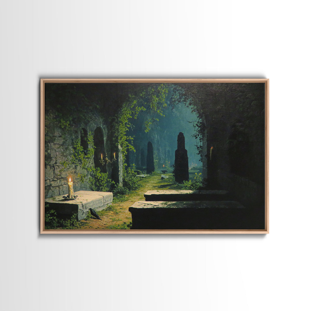 The Overgrown Chapel, Symbolist Gothic Landscape, Landscape Wall Art, Gothic Horror Wall Art, Framed Canvas Print, Halloween Wall Art