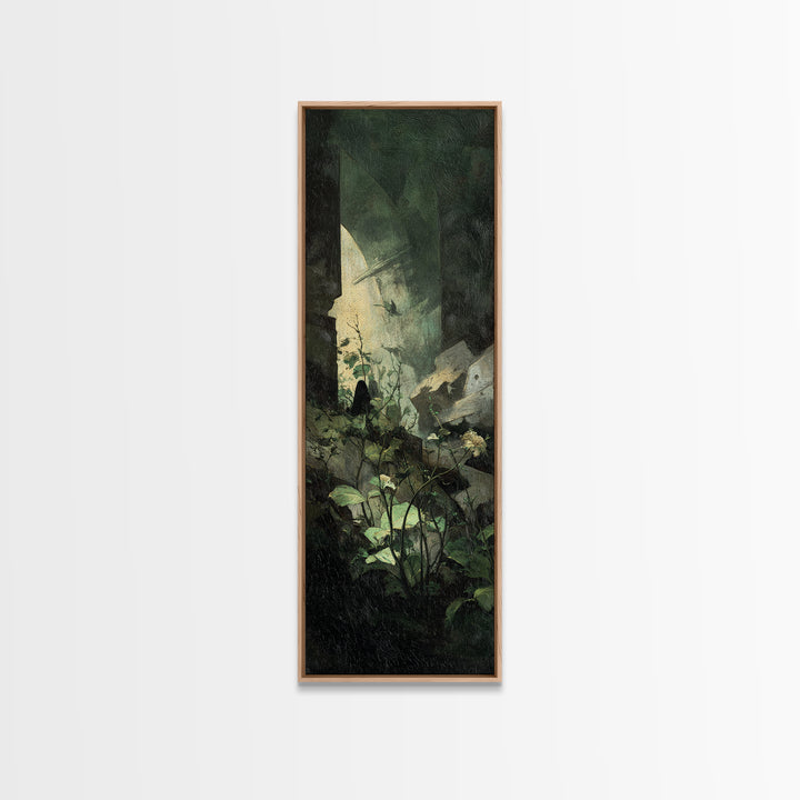 The Overgrown Chapel, Dark Symbolist Art, Tall Narrow Wall Art, Dark Halloween Decor, Canvas Print, Halloween Wall Art