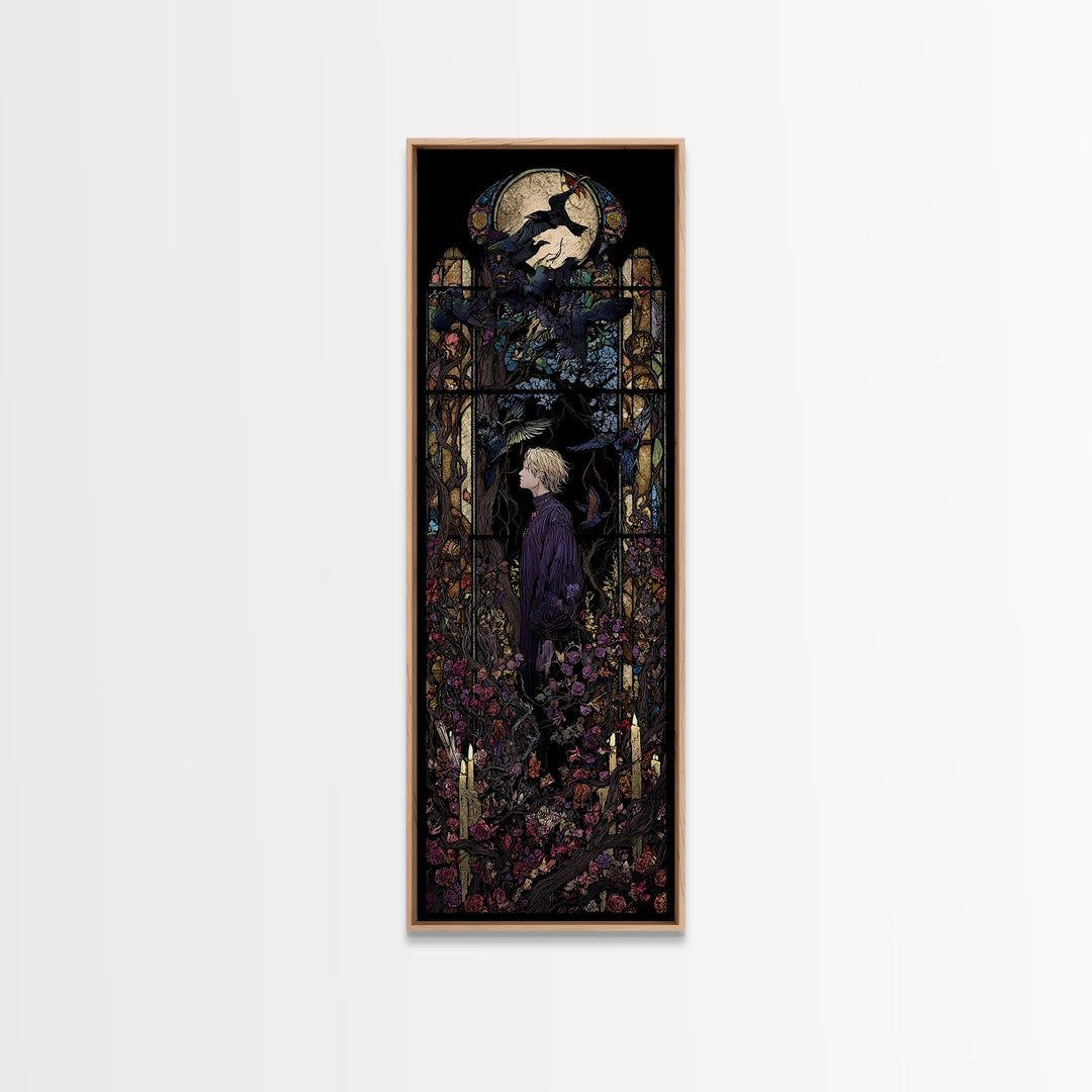 The Overgrown Chapel, Stained Glass Gothic Art, Tall Narrow Wall Art, Dark Fantasy Wall Art, Canvas Print, Halloween Wall Art
