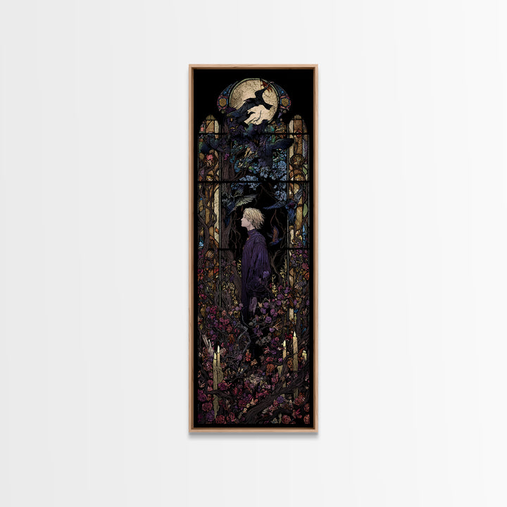 The Overgrown Chapel, Stained Glass Gothic Art, Tall Narrow Wall Art, Dark Fantasy Wall Art, Canvas Print, Halloween Wall Art