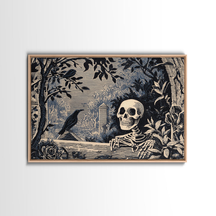 The Overgrown Chapel, Macabre Folk Print Art, Landscape Wall Art, Dark Fantasy Wall Art, Framed Canvas Print, Halloween Wall Art