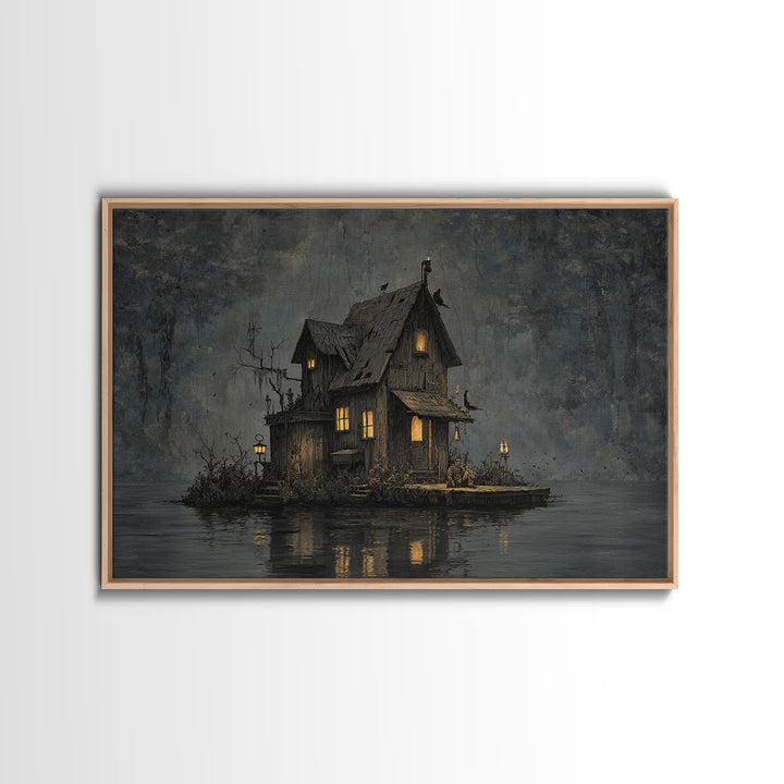 The Foggy Swamp Shack, Medieval Grotesque Art, Landscape Wall Art, Macabre Wall Art, Canvas Print, Halloween Wall Art