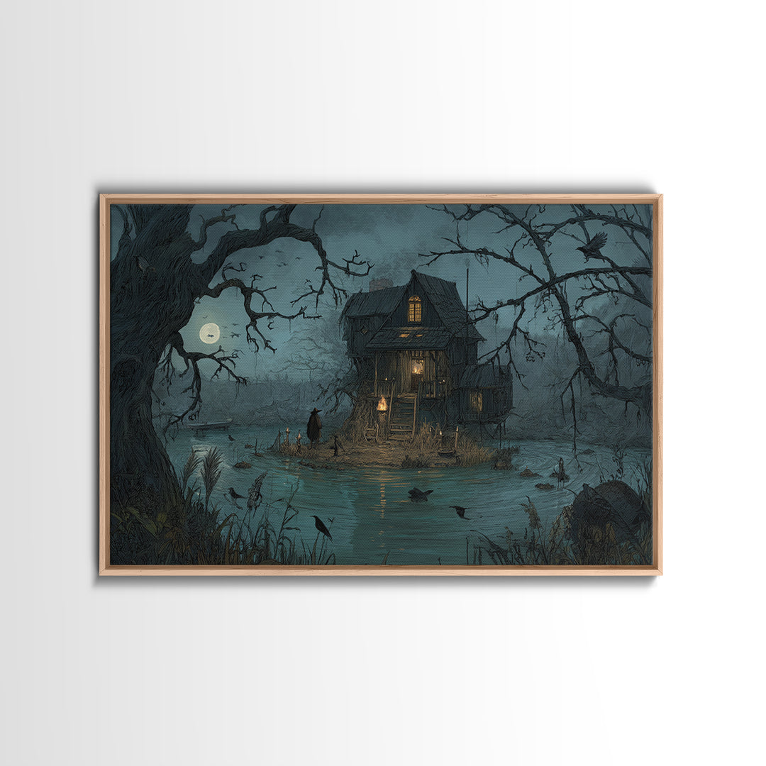 The Foggy Swamp Shack, Baroque Witchcraft Art, Landscape Wall Art, Gothic Horror Wall Art, Canvas Print, Halloween Wall Art