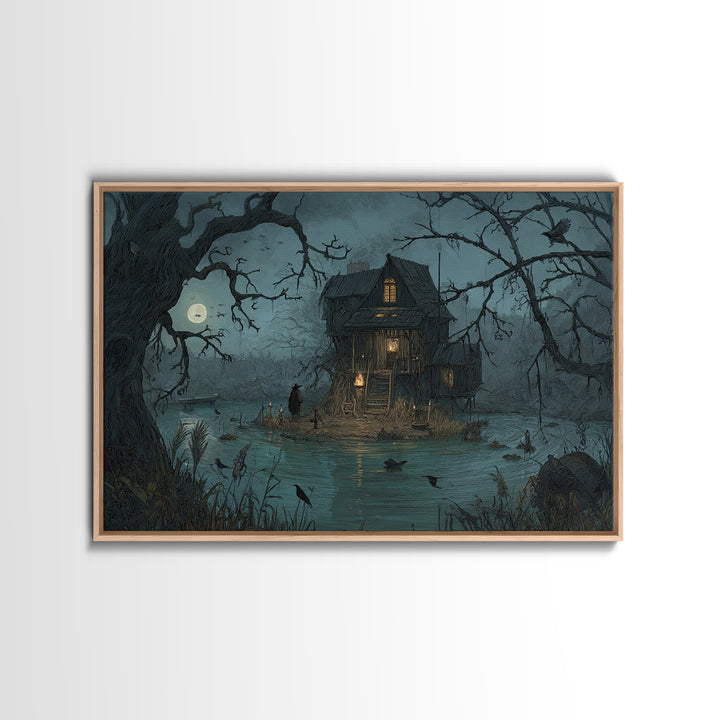 The Foggy Swamp Shack, Baroque Witchcraft Art, Landscape Wall Art, Gothic Horror Wall Art, Canvas Print, Halloween Wall Art