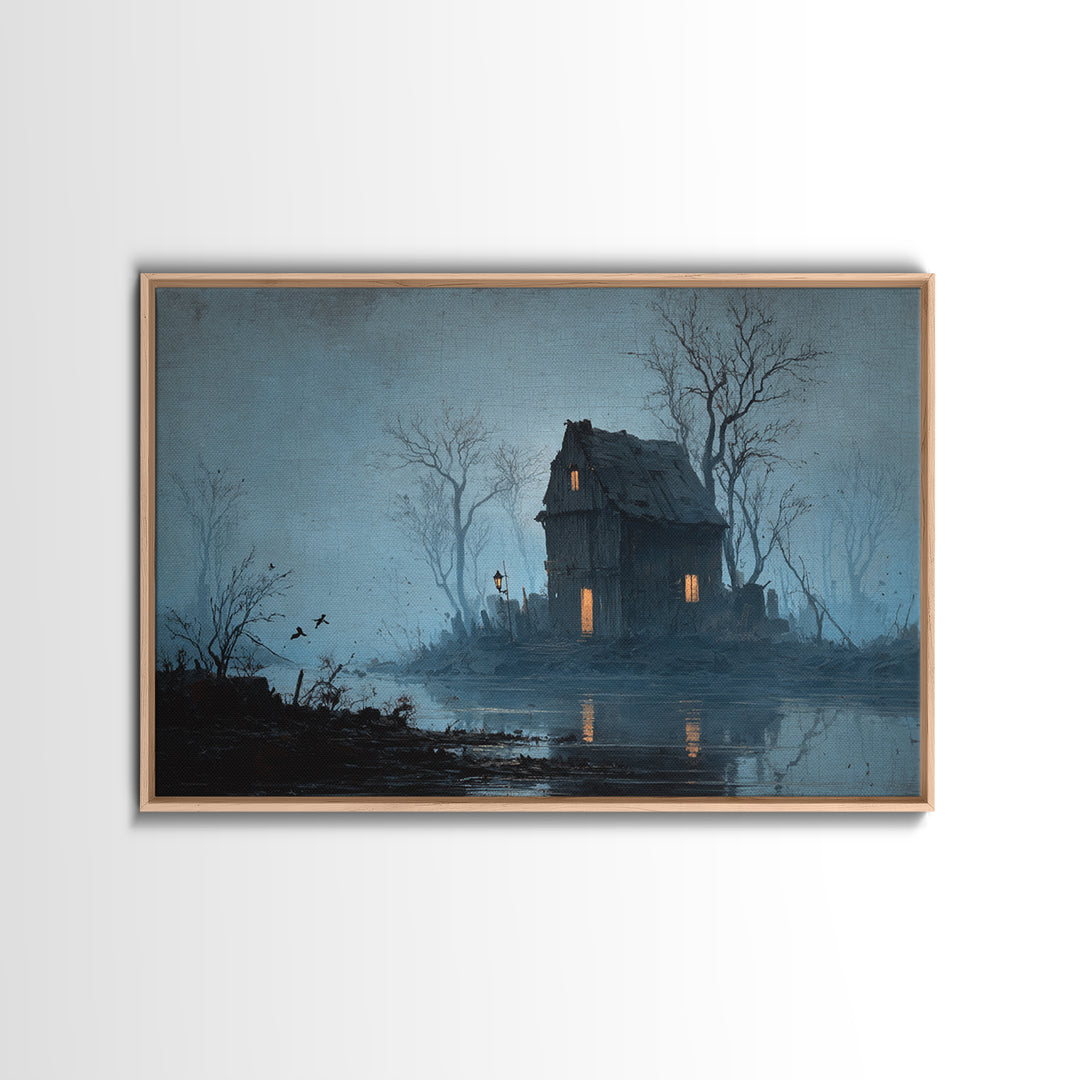 The Foggy Swamp Shack, Romantic Gothic Landscape, Landscape Wall Art, Gothic Horror Wall Art, Canvas Print, Halloween Wall Art