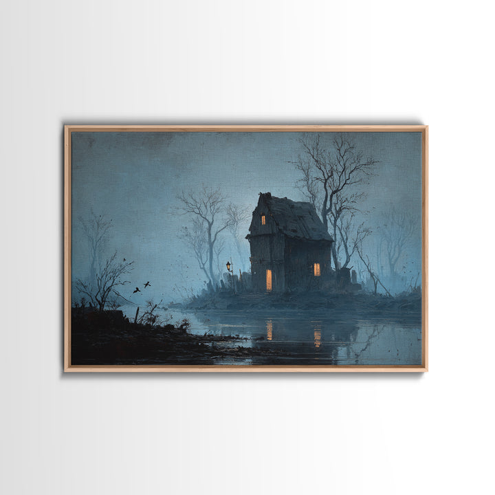 The Foggy Swamp Shack, Romantic Gothic Landscape, Landscape Wall Art, Gothic Horror Wall Art, Canvas Print, Halloween Wall Art