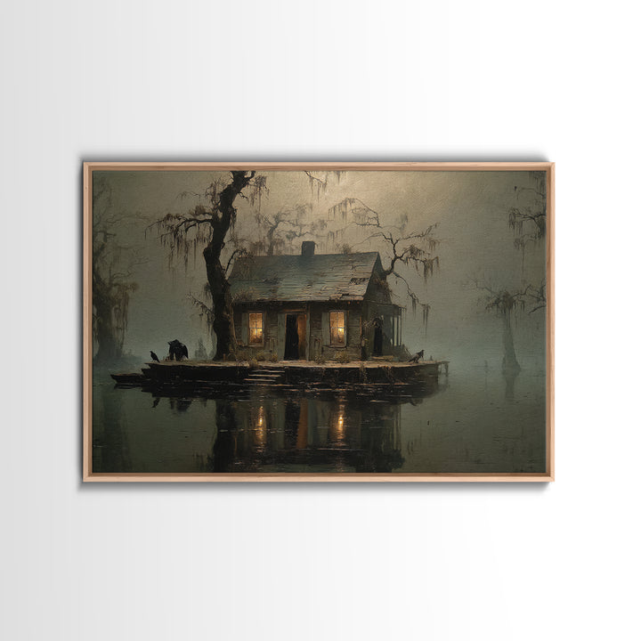 The Foggy Swamp Shack, Symbolist Gothic Landscape, Landscape Wall Art, Macabre Wall Art, Canvas Print, Halloween Wall Art