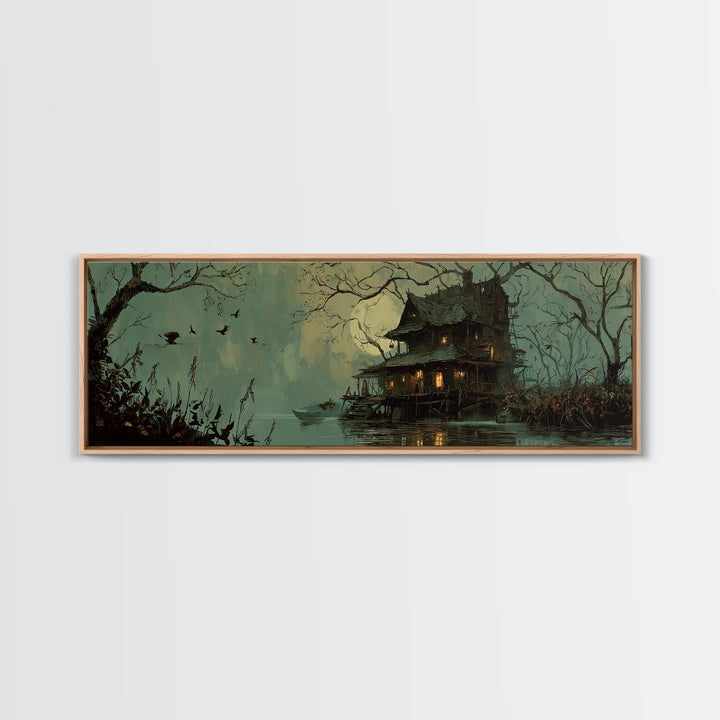 The Foggy Swamp Shack, Decadent Gothic Art, Extra Wide Wall Art, Macabre Wall Art, Framed Canvas Print, Halloween Wall Art