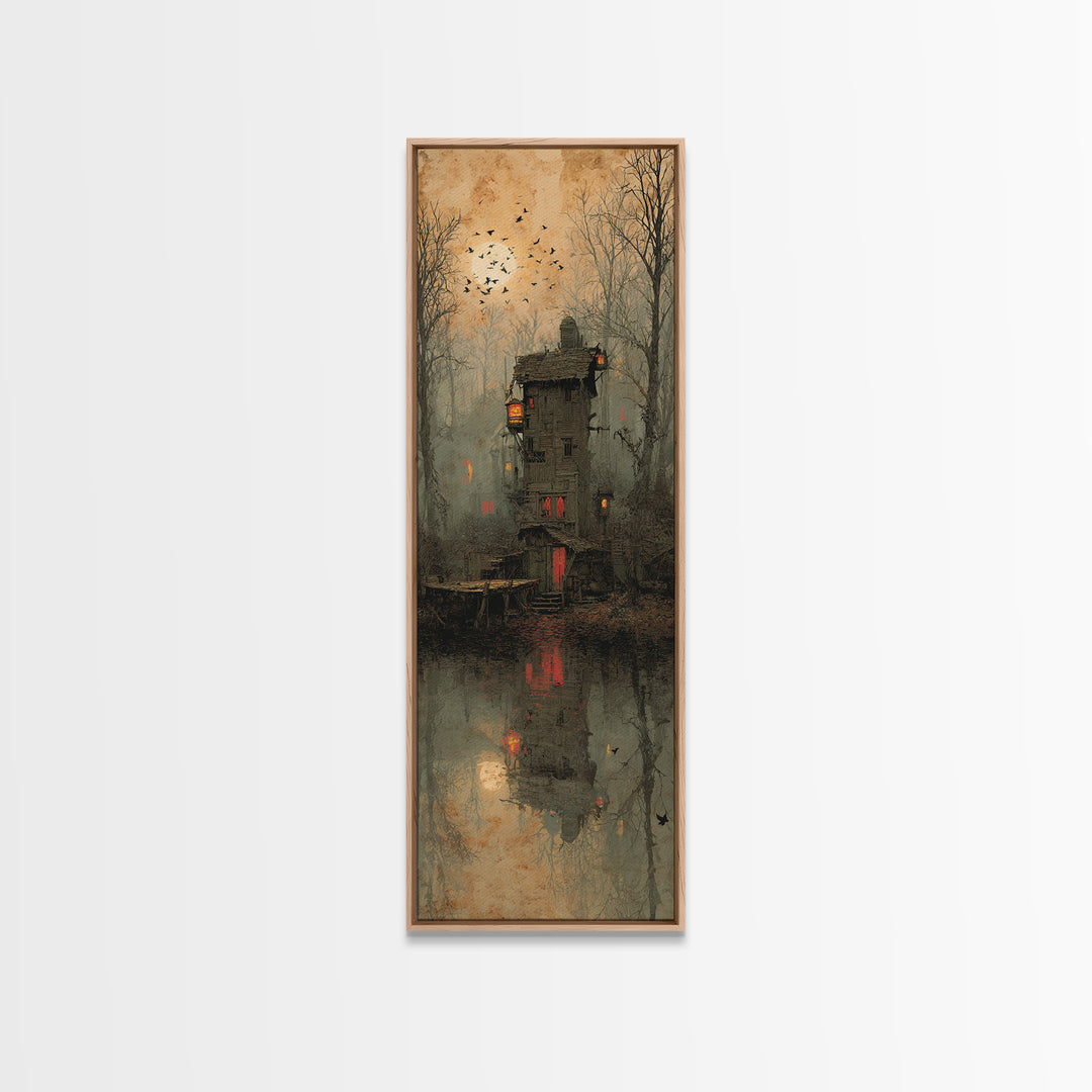 The Foggy Swamp Shack, Surreal Apocalyptic Art, Tall Narrow Wall Art, Gothic Horror Wall Art, Canvas Print, Halloween Wall Art
