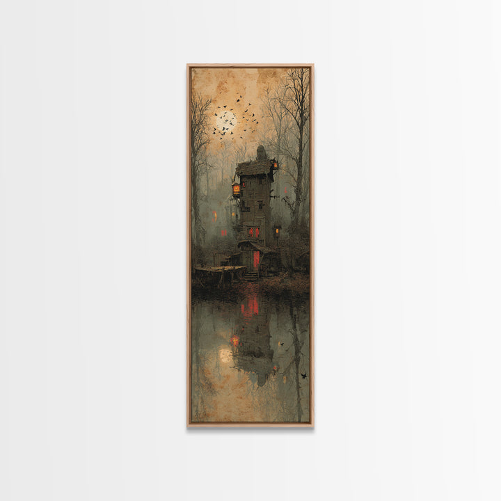 The Foggy Swamp Shack, Surreal Apocalyptic Art, Tall Narrow Wall Art, Gothic Horror Wall Art, Canvas Print, Halloween Wall Art