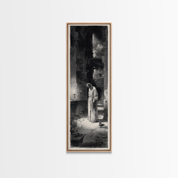 The Derelict Asylum, Gothic Engraving Art, Tall Narrow Wall Art, Dark Halloween Decor, Framed Canvas Print, Halloween Wall Art