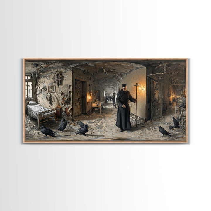 The Derelict Asylum, Northern Renaissance Horror, Wide Panoramic Art, Macabre Wall Art, Canvas Print, Halloween Wall Art