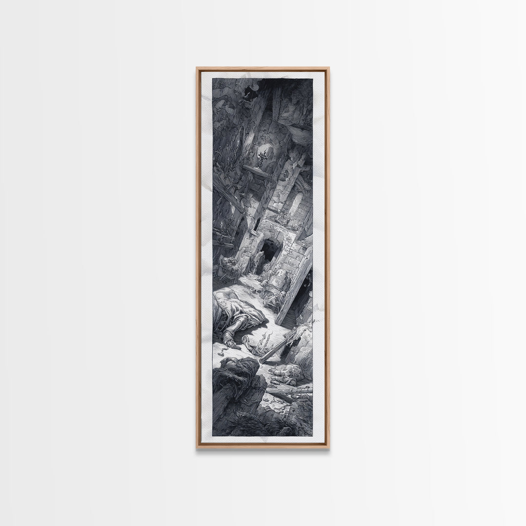The Derelict Asylum, Renaissance Engraving Art, Tall Narrow Wall Art, Dark Halloween Decor, Framed Canvas Print, Halloween Wall Art