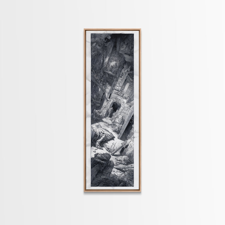 The Derelict Asylum, Renaissance Engraving Art, Tall Narrow Wall Art, Dark Halloween Decor, Framed Canvas Print, Halloween Wall Art