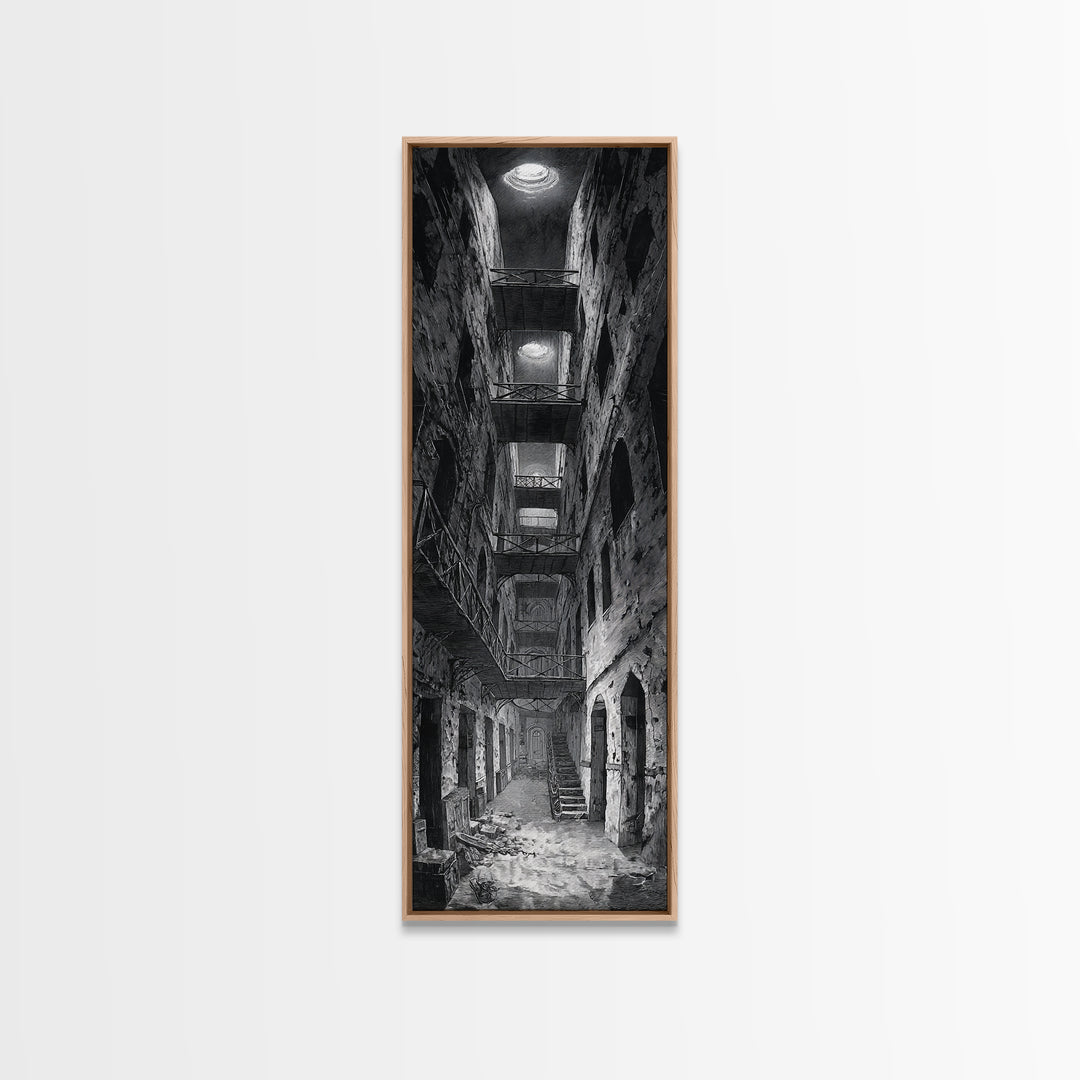 The Derelict Asylum, Architectural Etching Art, Tall Narrow Wall Art, Gothic Horror Wall Art, Canvas Print, Halloween Wall Art