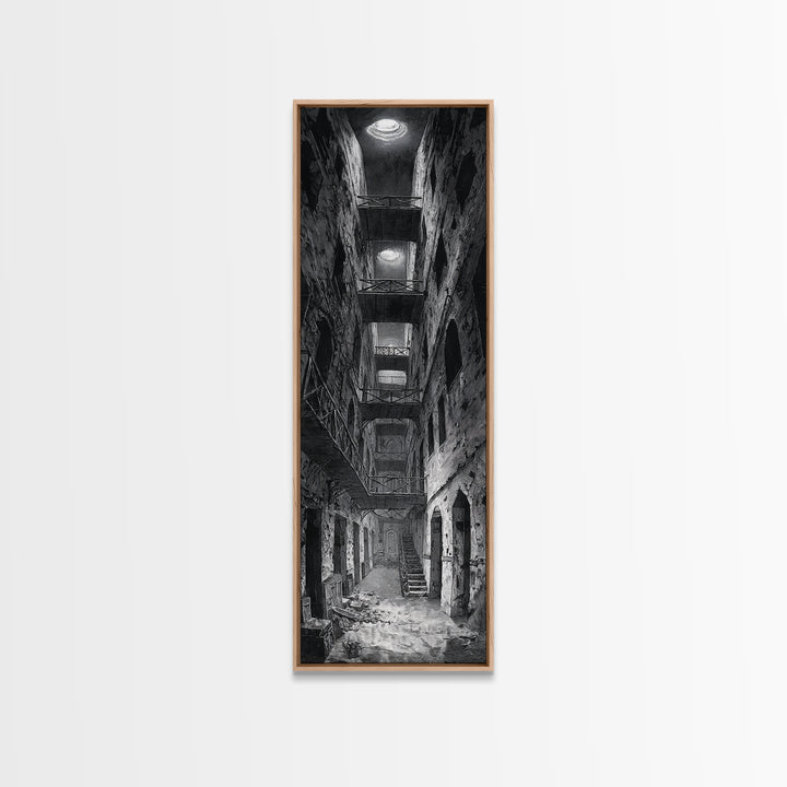 The Derelict Asylum, Architectural Etching Art, Tall Narrow Wall Art, Gothic Horror Wall Art, Canvas Print, Halloween Wall Art