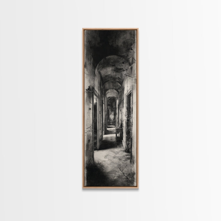 The Derelict Asylum, Symbolist Dream Art, Tall Narrow Wall Art, Gothic Horror Wall Art, Framed Canvas Print, Halloween Wall Art