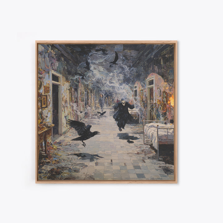 The Derelict Asylum, Grotesque Carnival Art, Square Wall Art, Gothic Horror Wall Art, Framed Canvas Print, Halloween Wall Art