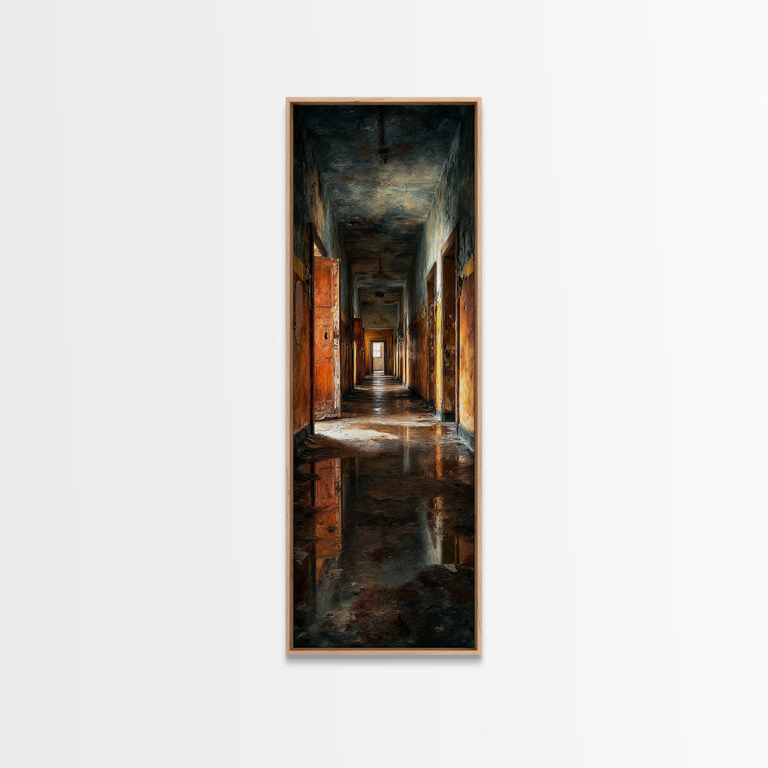The Derelict Asylum, Expressionist Gothic Art, Tall Narrow Wall Art, Dark Halloween Decor, Canvas Print, Halloween Wall Art